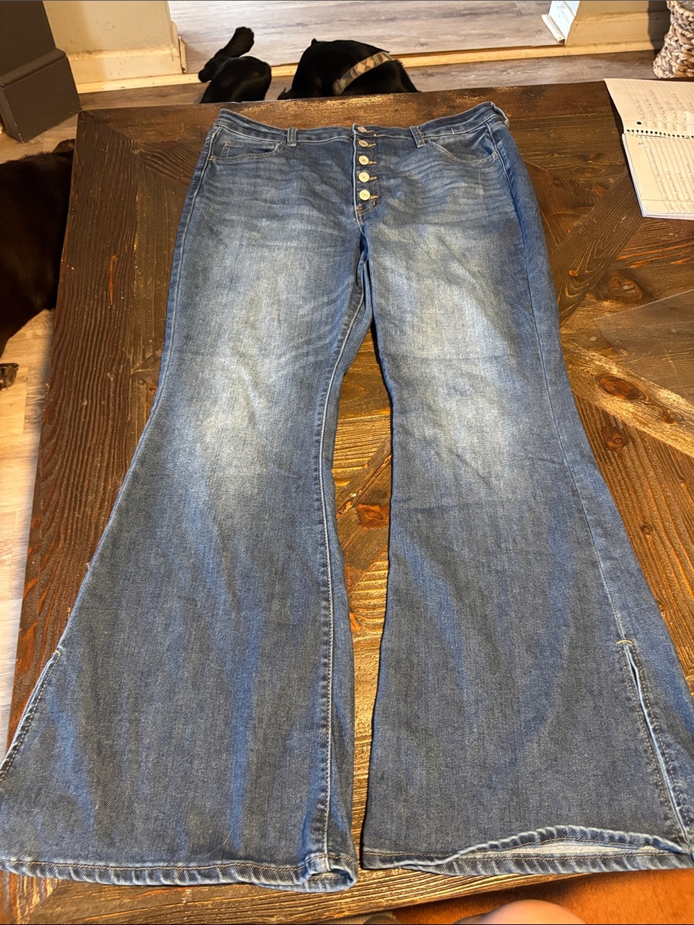 SO Blue Denim Flare Jeans with Button Fly